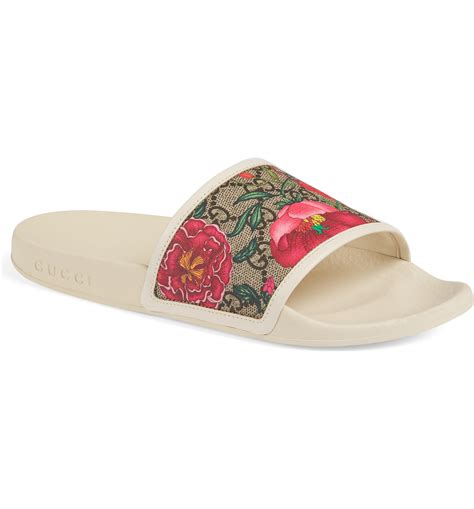 white gucci floral slides|gucci floral slides nordstrom.